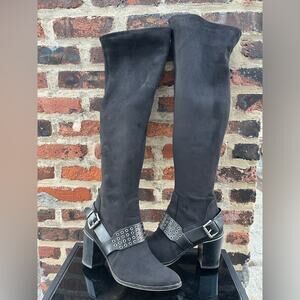 MICHAEL KORS Over-Knee Suede Boots with Beautiful Studded Buckle Detail